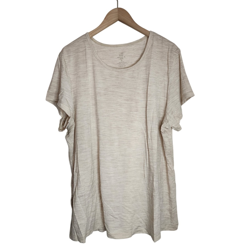 Woolx Addie T-Shirt Womens 2X Beige Merino Wool Blend Short Sleeve Scoop Neck